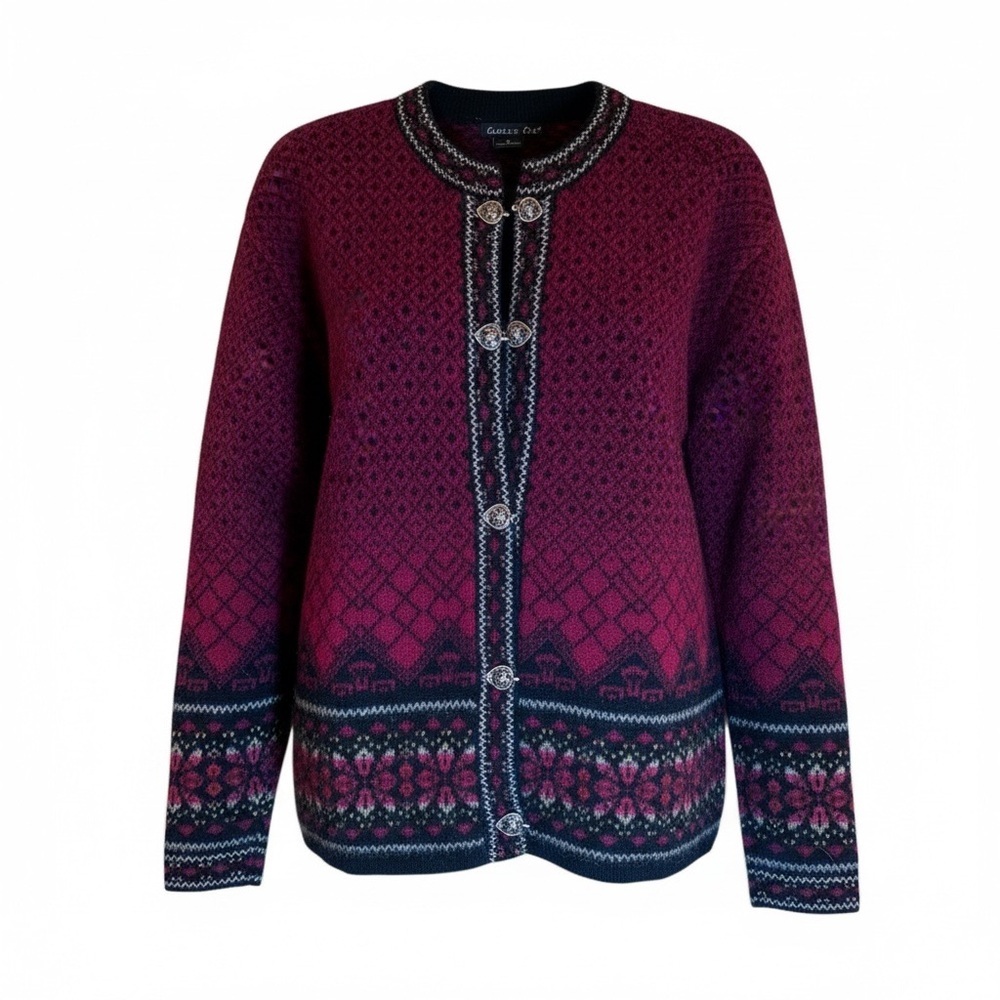 Vintage‎ Eagles Eye Wool Fair Isle Style Sweater knit cardigan Heart Buttons S